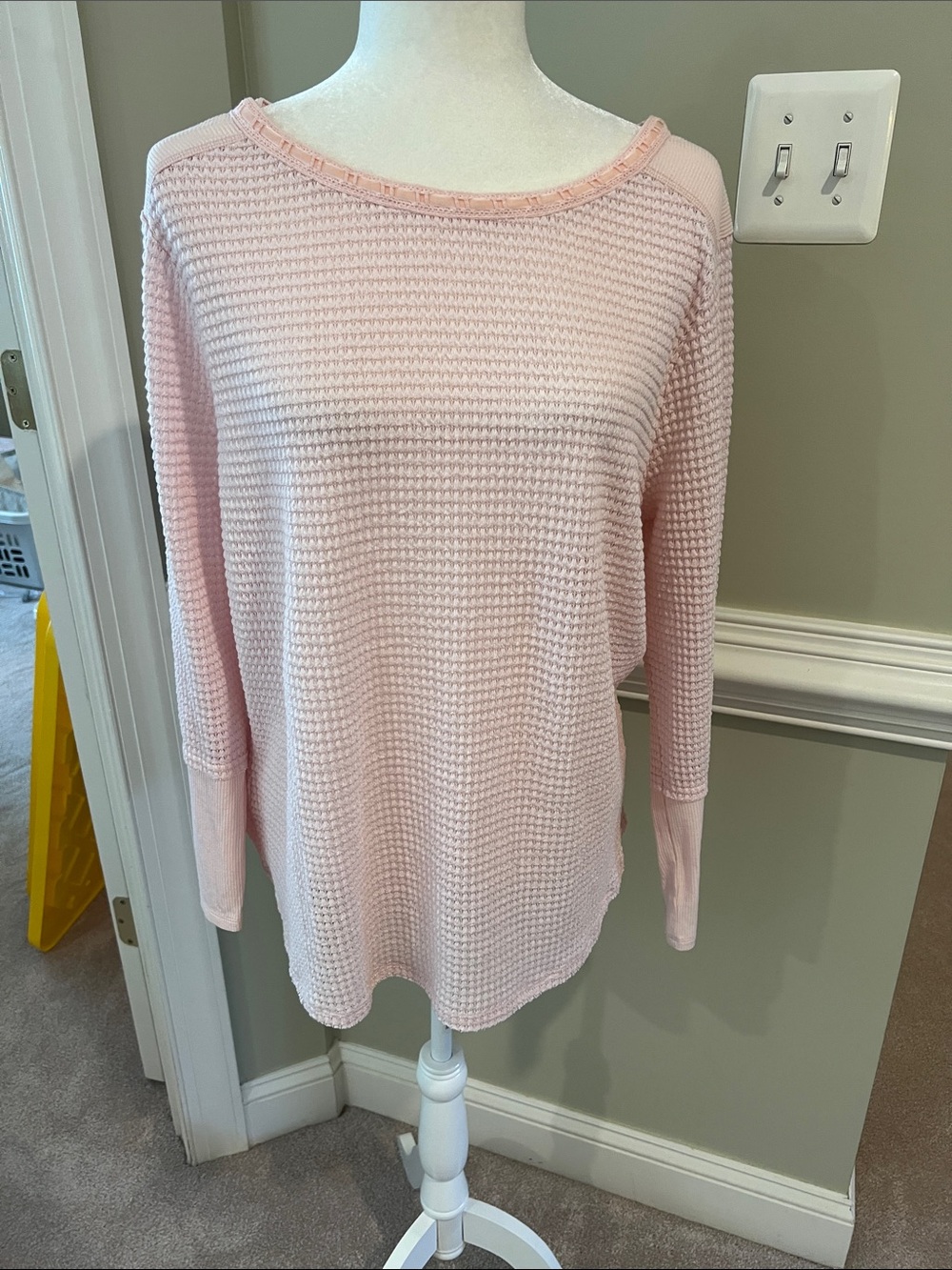 Sundance Lightweight Pink Waffle Knit Long Sleeve Top